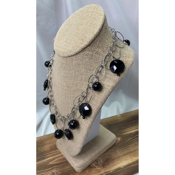 White House Black Market Oval & Resin Circles Chain Necklace Silver 20” Adj - Picture 4 of 6